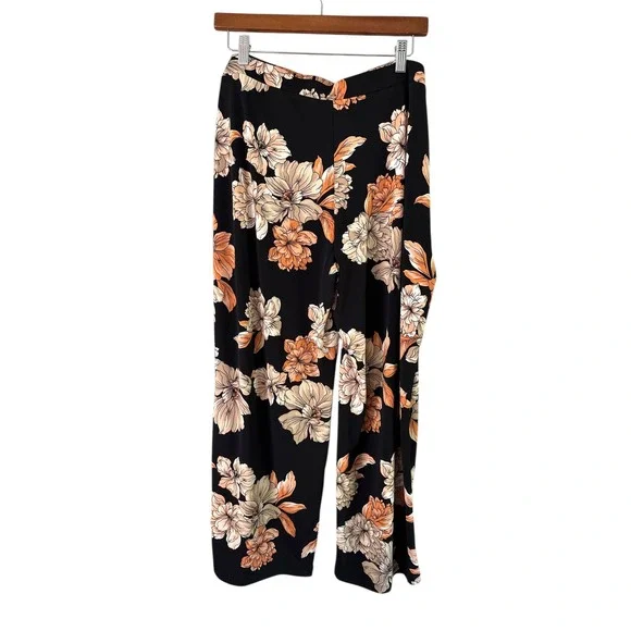 Susan Graver Floral Print Lounge Pants Wide Leg Comfy Black‎ XLP - Picture 4 of 8